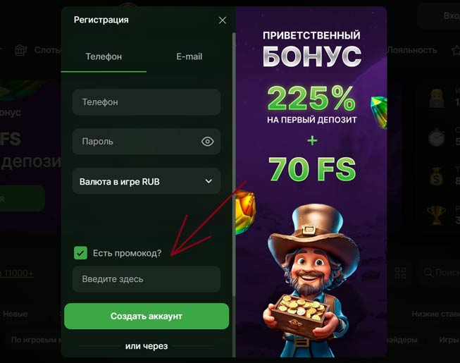 Поле для ввода промокода